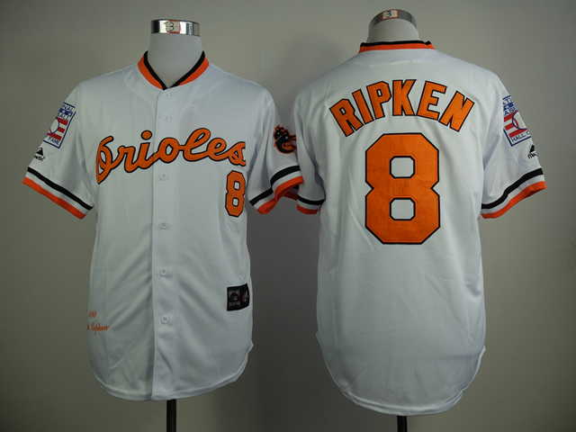 Men Baltimore Orioles 8 Cal Ripken White Throwback 1970 Hall of fame MLB Jerseys